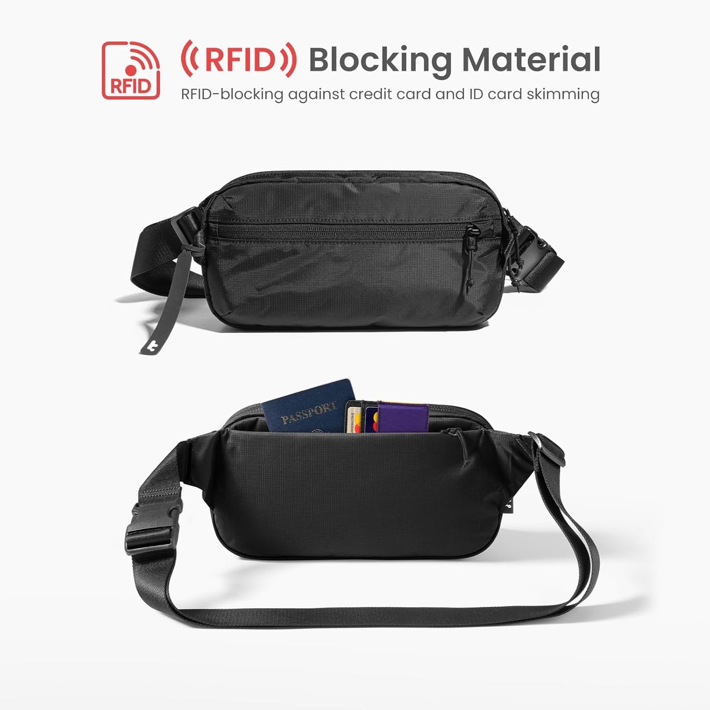 tomtoc 3.5L Sling Bag with RFID Blocking, Crossbody Bag Chest Shoulder Pack for Men and Women, Water-resistant Lightweight Casual Waist Fanny Pack for Travel/Daily Use