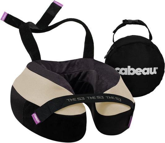 Cabeau Travel Neck Pillows for Airplanes – The Neck’s Evolution, TNE S3 – Supportive Memory Foam Design for Long Haul Flights – Attachable Seat Straps and 360° Support (Cairo Tan)