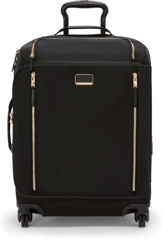 TUMI - Voyageur Leger 4 Wheeled Luggage - Women's Lightweight and Spacious, Sleek Silhouette, Durable Premium Suitcase - 21.8" Continental Expandable Carry-On, Black with Gold Hardware