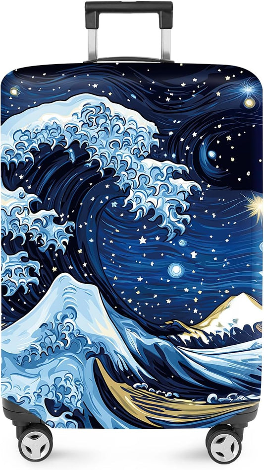 ANNA QUEEN Starry Ocean Wave Luggage Cover, Suitcase Protector with Artistic Van Gogh Style, Stretchable, Washable Travel Cover for 32-34 Inch Luggage