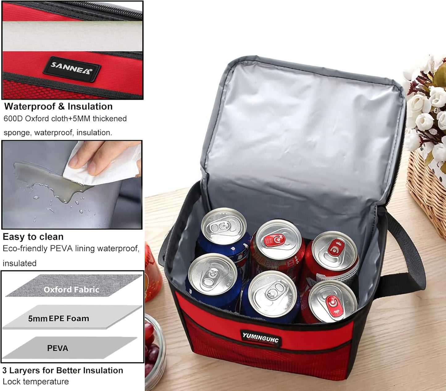 6 Can/5L Lunch Bag for Women Men Portable Lunch Box Small Cooler Bag Soft Collapsible Reusable Insulated Lunch Tote for Everyday Work Travel (Green)