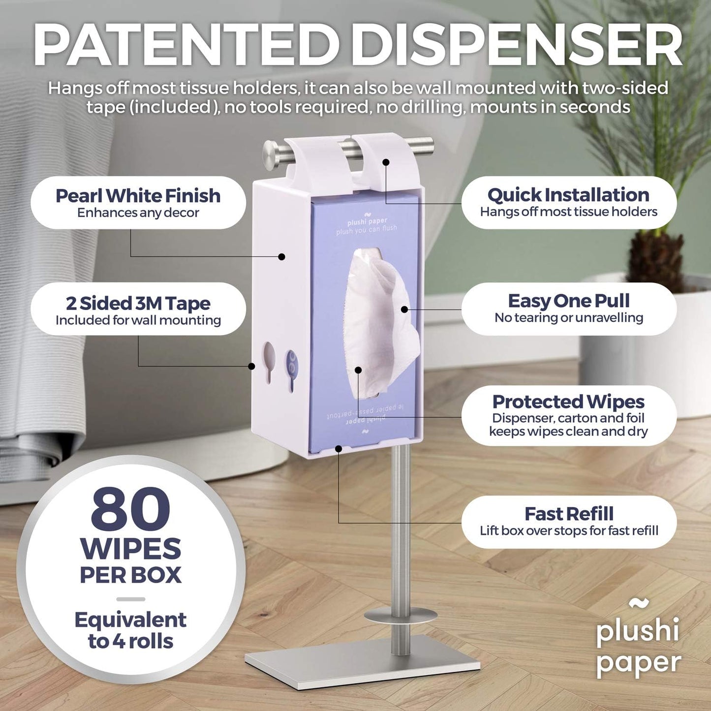 Toilet Paper Holder + 4 Boxes 320 Wipes Septic Safe Tube Free 4 Ply Soft RV Essential and Mom Approved for Travel Trailers Campers Marine Biodegradable Set Includes Self Adhesive