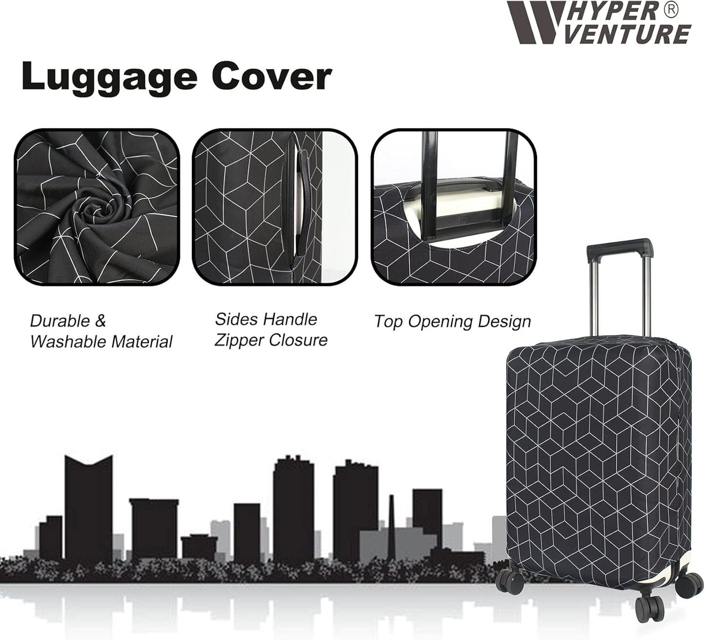HYPER VENTURE Washable Luggage Cover - Fashion Suitcase Protector Fits 27-30 Inch Luggage (Black Maze, L)