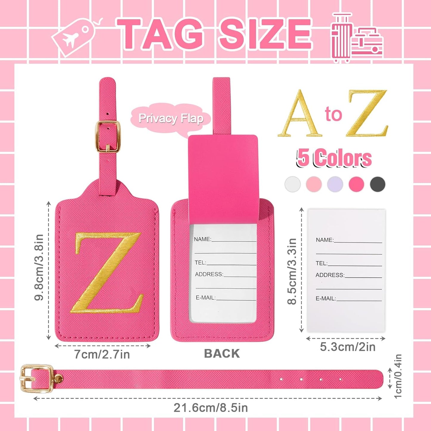 Personalized Initial Rose Red Leather Cute Luggage Tags with Privacy Cover Name Card, Embroidered Custom Monogram Travel Backpack Tag Gifts for Women Kids(Z)