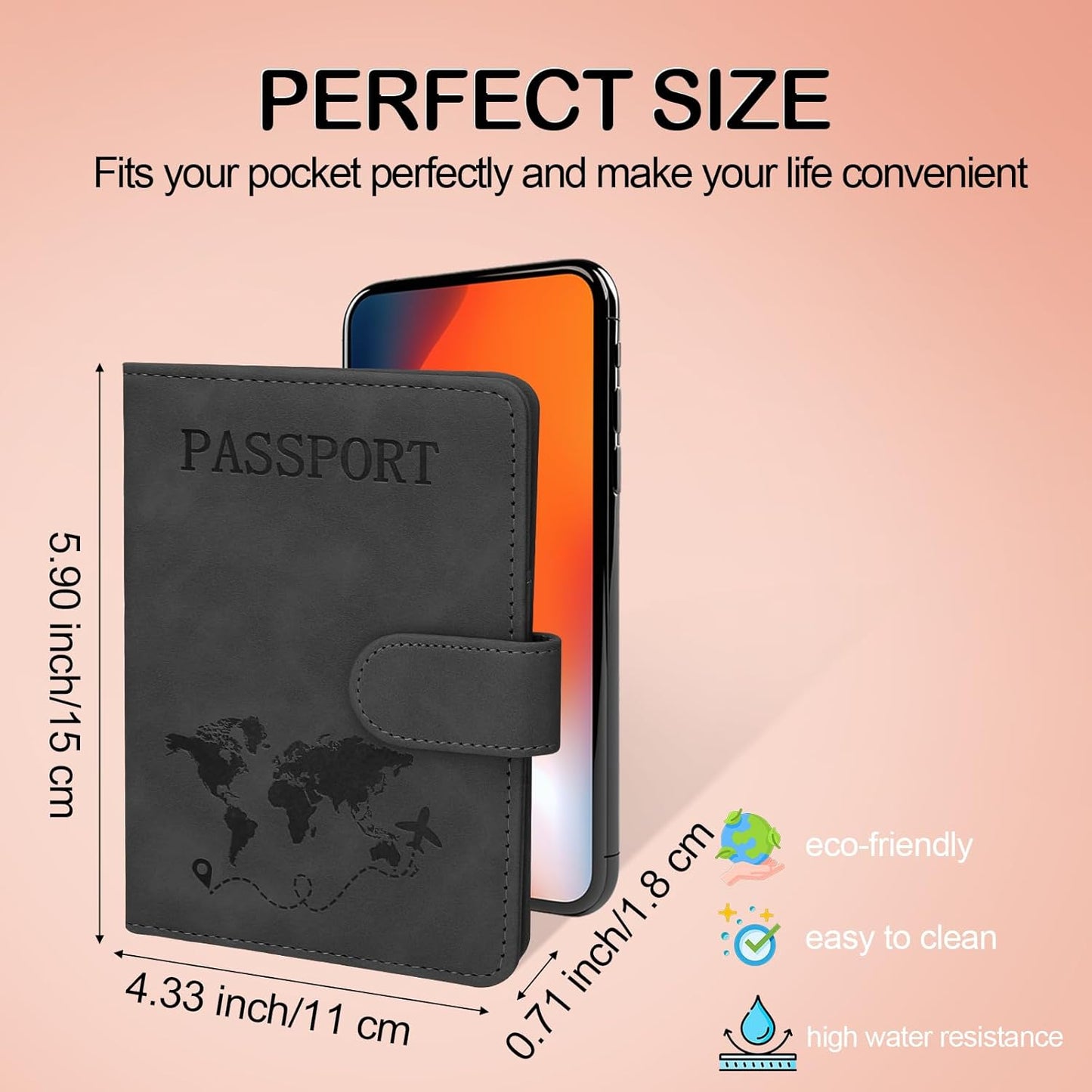 Passport Holders, RFID Blocking Credit Card Holder, PU Leather Vaccine Card Holders for Travel with Magnetic Buckle, Travel Must Haves Cruise Ship Essentials for Men, Women (Black)