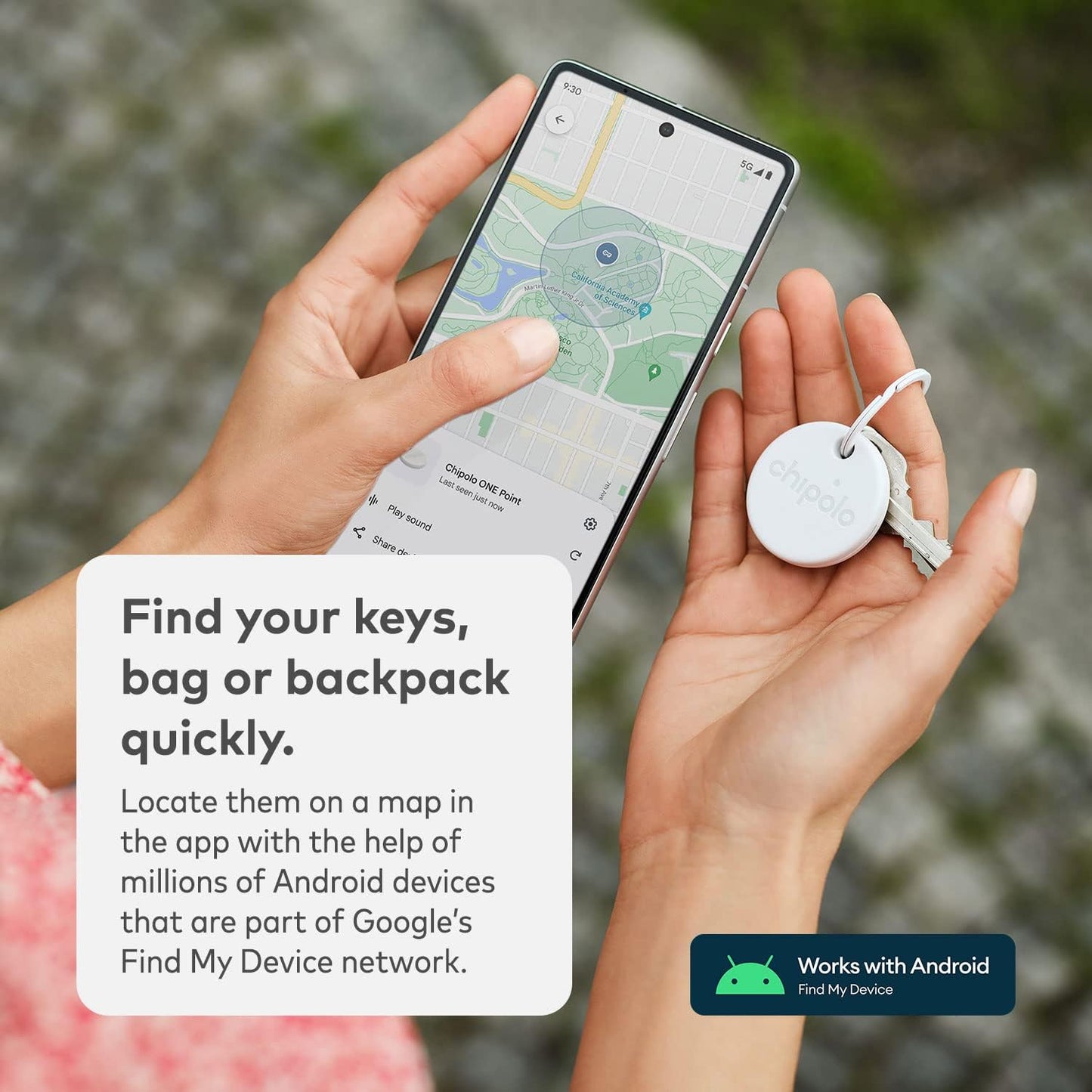 Chipolo ONE Point - Key Finder, Bluetooth Tracker for Keys, Bags, Item Tracker Tag - Works with Google's Find My Device app (Android only) (Off White)