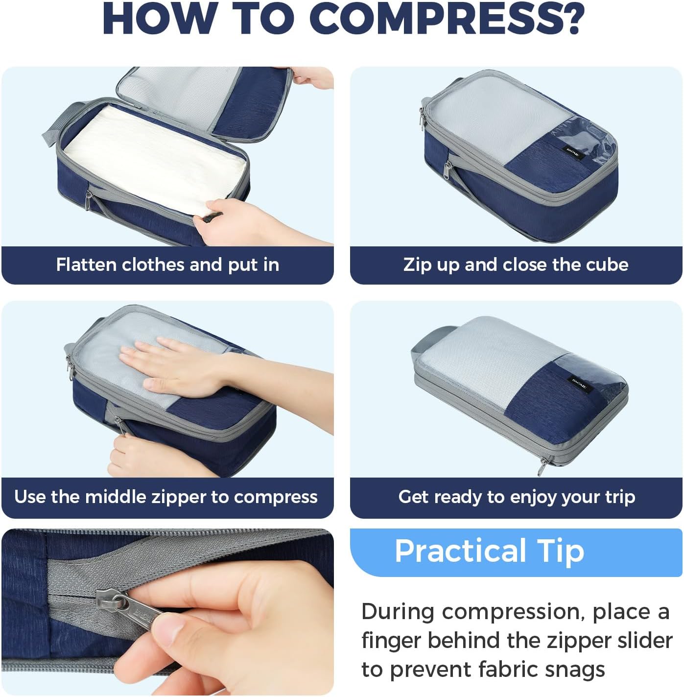 BAGAIL 6 Set/4 Set Lightweight Compression Packing Cubes for Travel, Anti-Tearing Expandable Organizer Bags for Suitcase