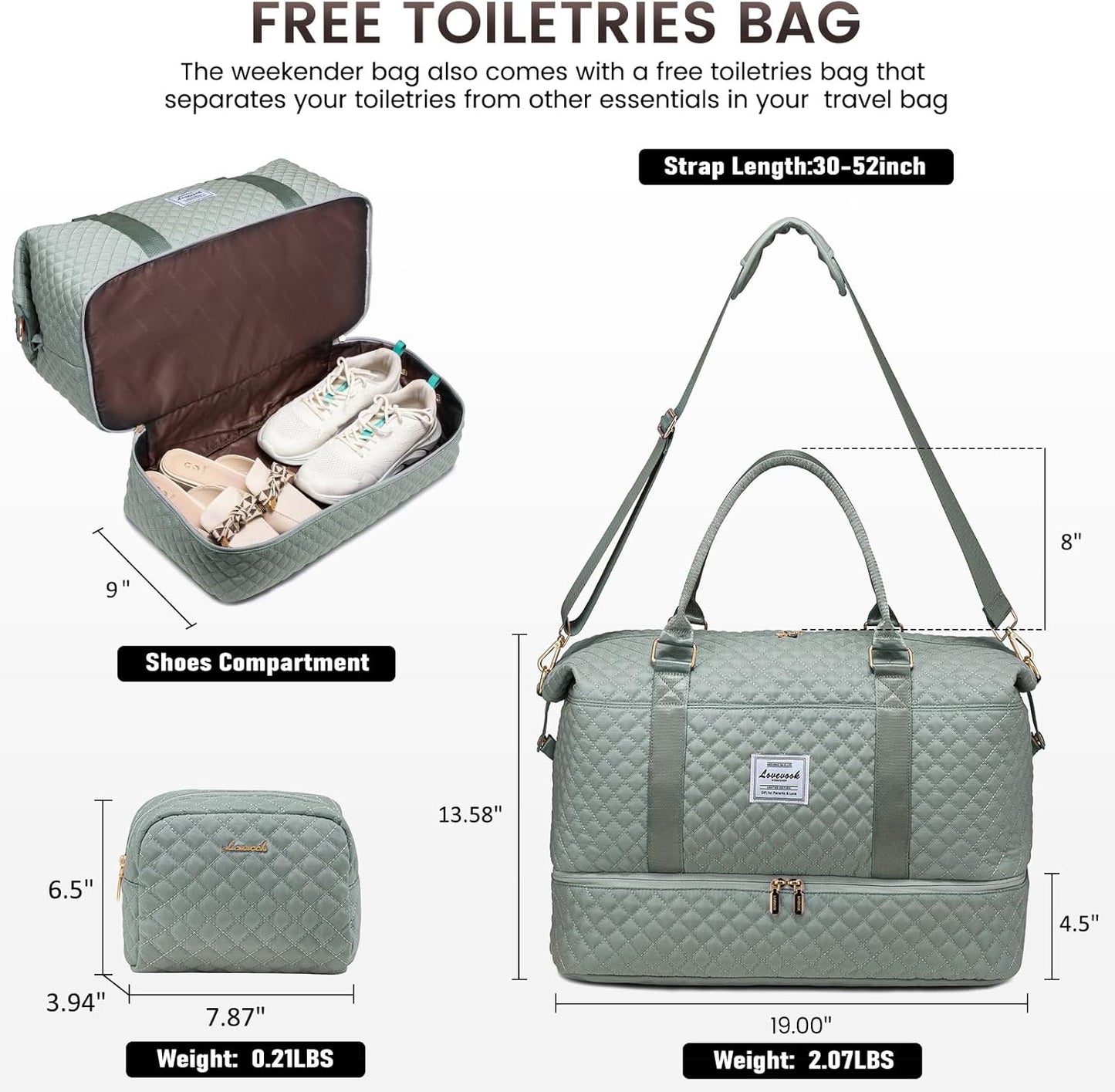 LOVEVOOK Travel Duffle Bag,Weekender Bags for Women with Shoe Compartment，Carry on Overnight Bag with Toiletry Bag,Gym Duffel Bag with Wet Pocket, Hospital Bags for Labor and Delivery