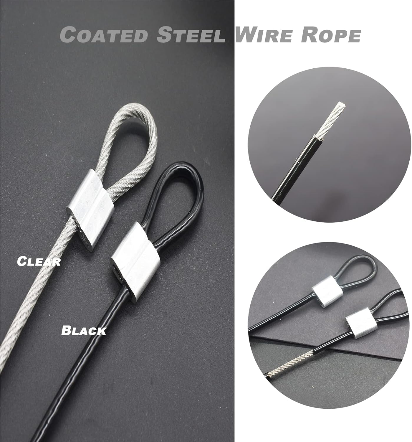 10 pcs 20 inch (50cm) 3mm Thickness Stainless Steel Wire Cable with Loops Vinyl Cover Coated Short Rope Lanyard Lock Safety Tether Chains, Black