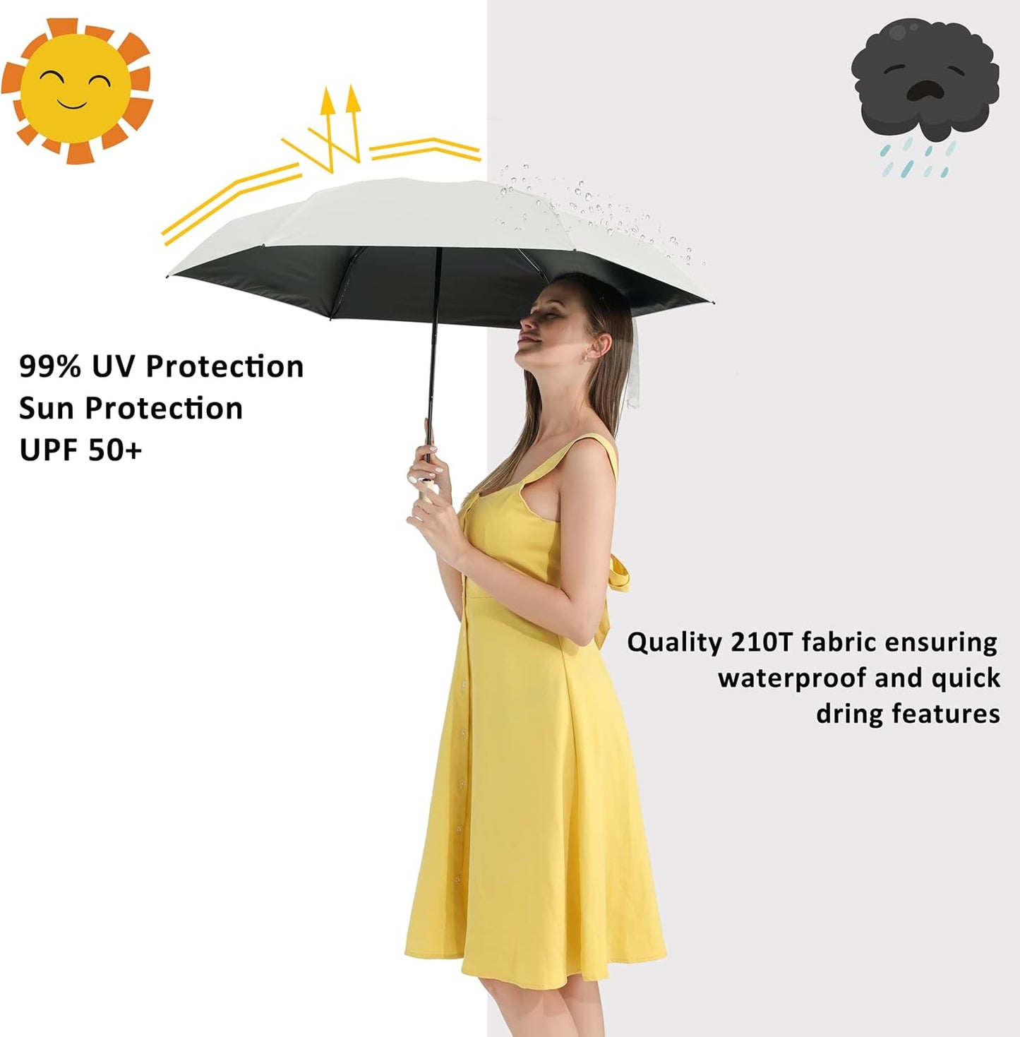 BAODINI Small UV Protection Travel Umbrella Compact for Rain and Sun UPF 50+ 41 inch Portable Umbrella for Women and Men