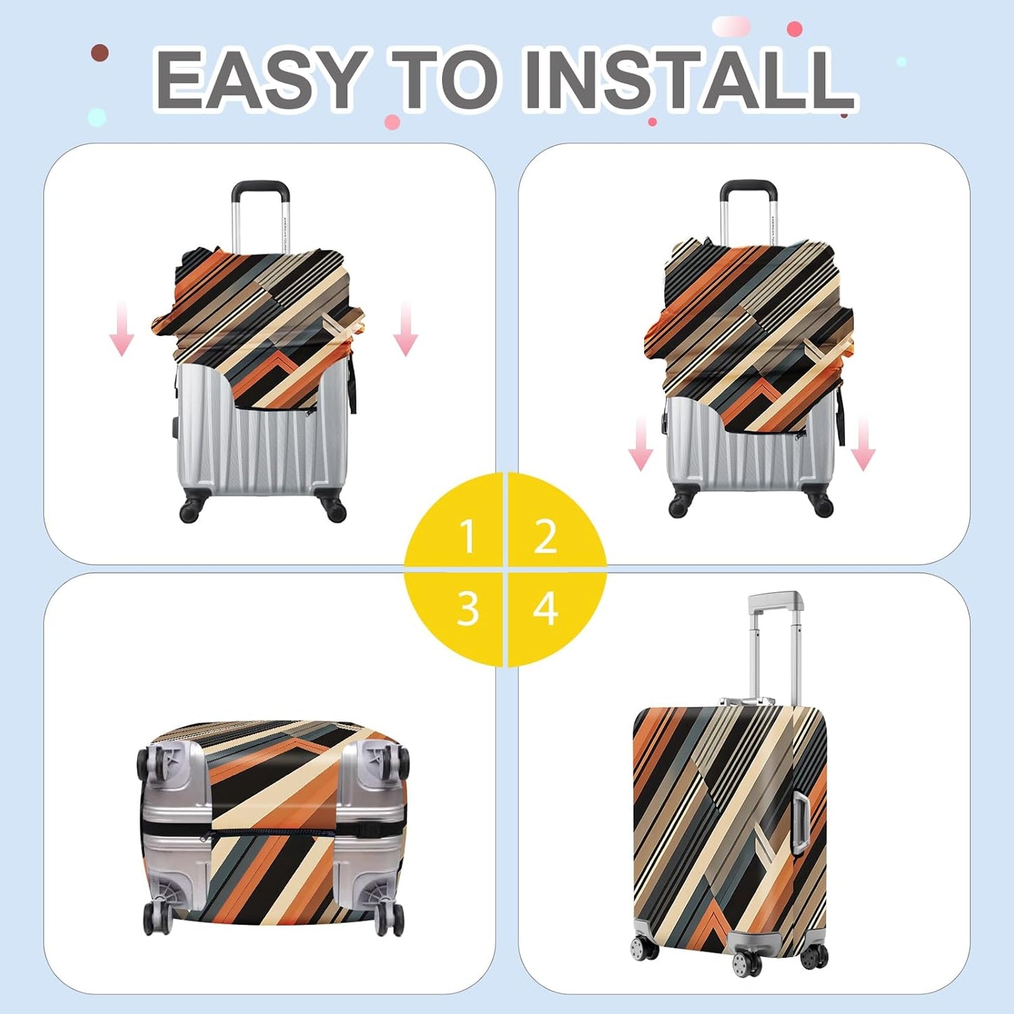 ANNA QUEEN Modern Geometric Luggage Cover, Abstract Striped Suitcase Protector for 20-22 Inch, Durable, Stretchable Travel Cover, Stylish & Washable Luggage Sleeve