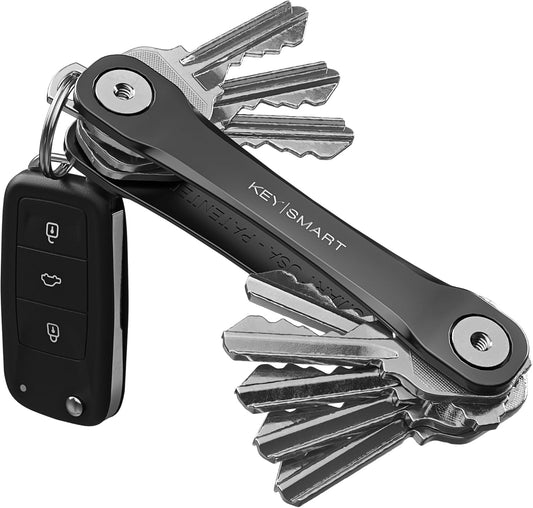 KEYSMART Key Holder for Keychain - Compact Key Organizer for Key Chain, Minimalist Clutter-Free EDC Keychains, Key Ring for Car Fobs Key Chains, Expandable (Up to 8 Keys, Black 2-Pack)
