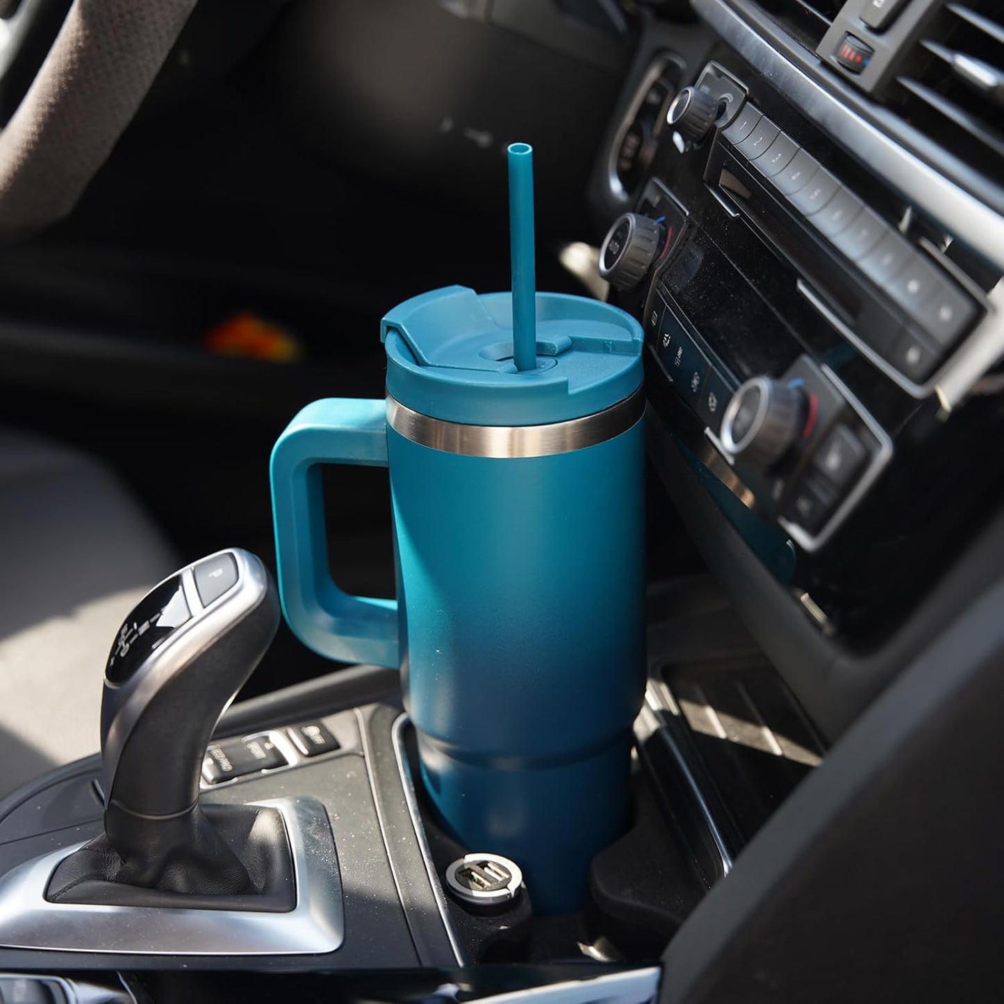 40 oz Tumbler with Handle and 2 Straws,2 in 1 Lid Insulated Water Bottle Stainless Steel Travel Coffee Mug,Turquoise
