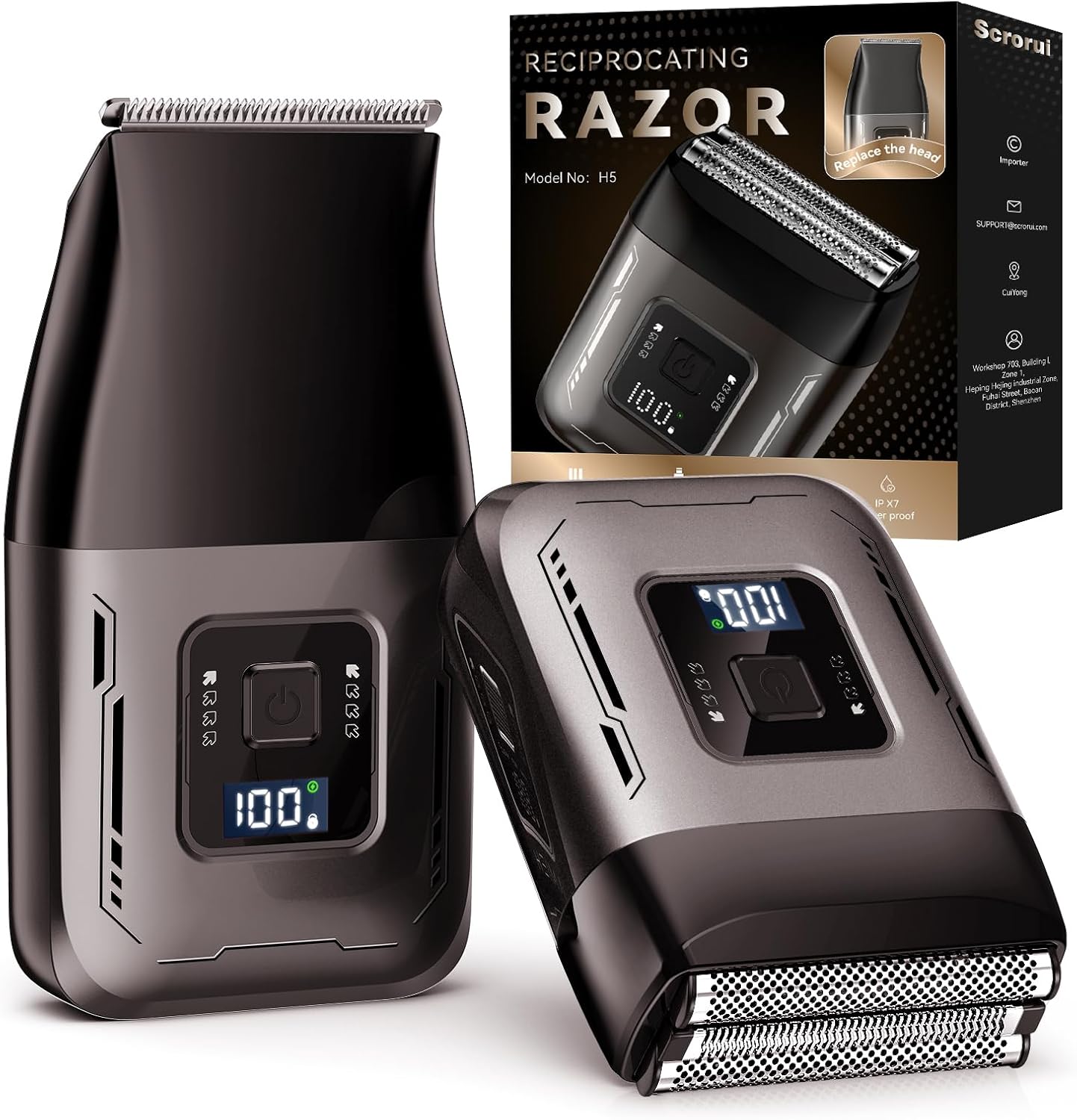 Foil Shavers for Men, High Speed Double Floating Blades Electric Razor, IPX6 Waterproof Dry/Wet, Adjustable Speed Electric Shaver with LED Display Charcoal
