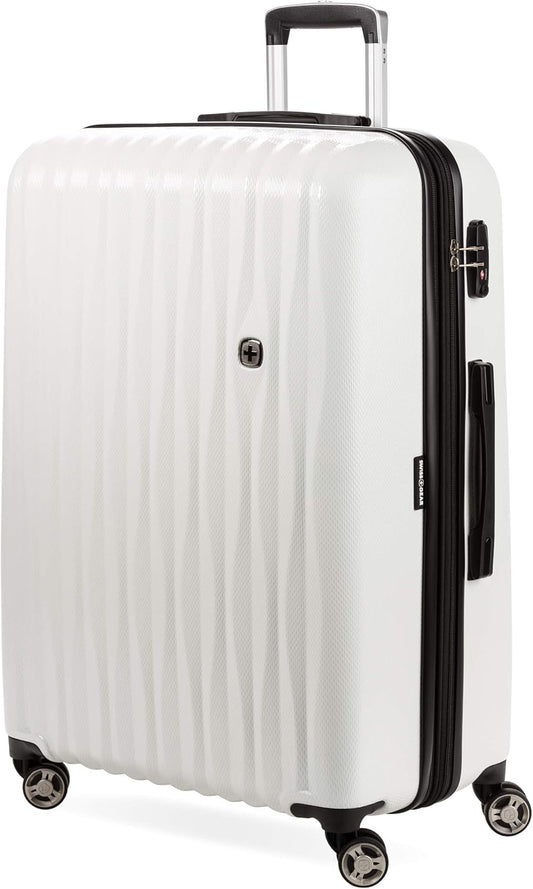 SwissGear 7272 Energie Expandable Hardside Luggage with Spinner Wheels and TSA Lock, White, Checked-Large 27-Inch