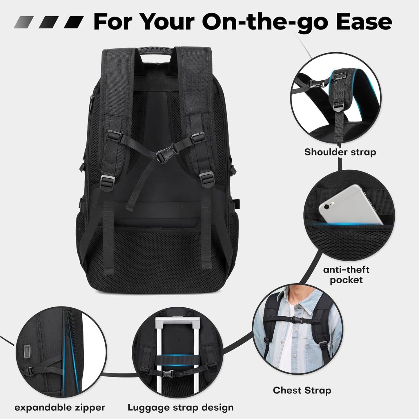 17.3 Inch gym backpack with shoe compartment,50L Multiple Compartments Backpacks, Airline Approved Carry on Travel Daypack Anti Theft with USB Charging Port,for Men Women Travel Work Business