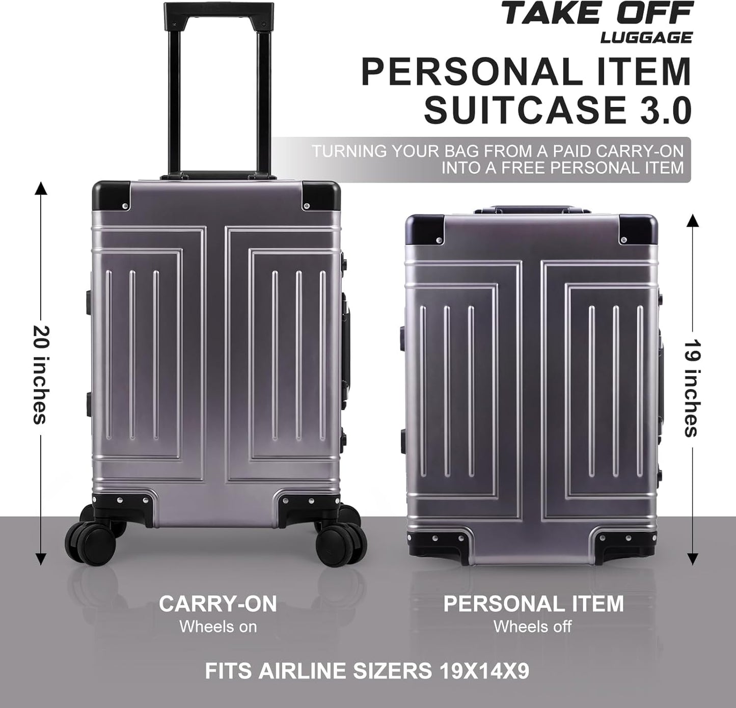 All Aluminum 20/28 Luggage Set，Cut from Whole Aluminum Sheet，22x14x9 Airline Approved ，（3rd Generation，Premium Metal zipperless suitcase ） (grey, 20+28inch)