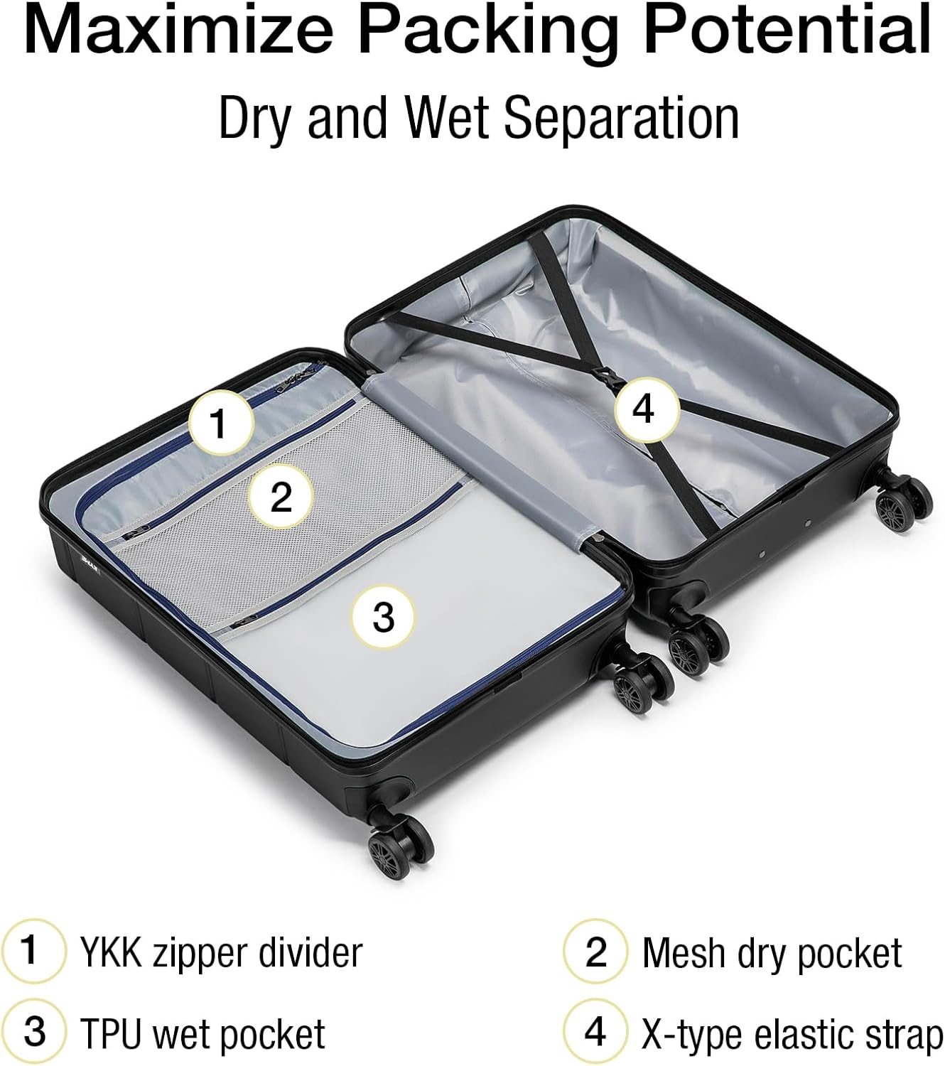 KYME Hardside Carry On Luggage 22x14x9 Airline Approved with TSA Lock Hardshell Carry On Suitcase with Spinner Wheels Travel Rolling 22 Inch Luggage with Cup Holder for Men Women Black