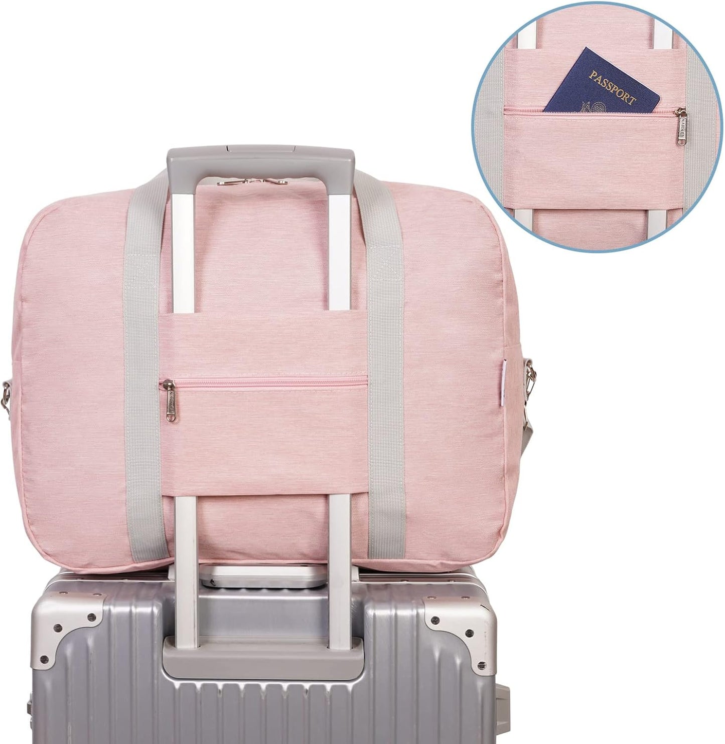 For Spirit Airlines Personal Item Bag 18x14x8 Foldable Travel Duffel Bag Tote Duffle Carry on Luggage for Women and Men 30L (Pink (With Shoulder Strap))