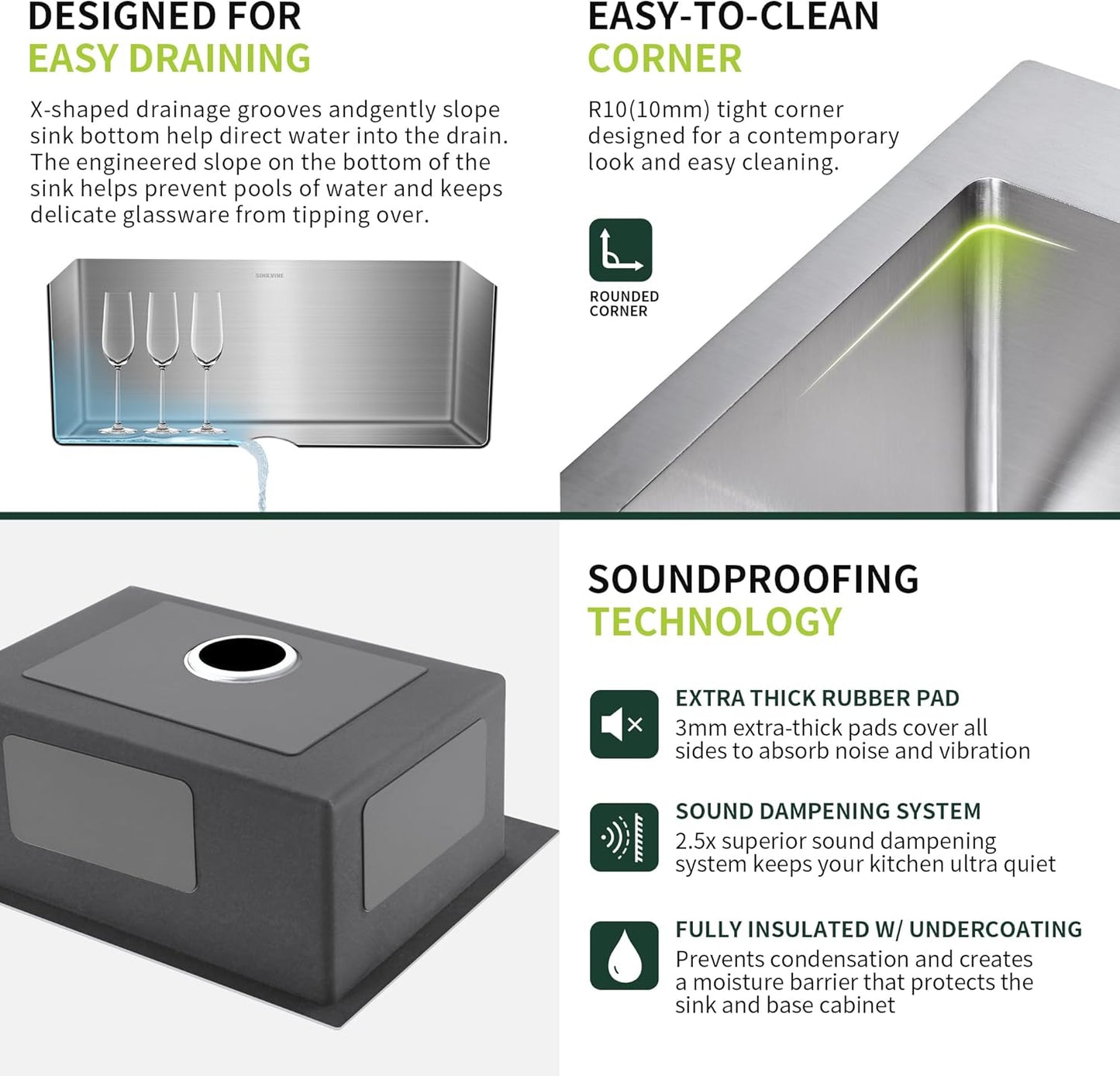 22 Inch Drop-In Kitchen Sink, SINKVINE 22" x 18" Stainless Steel Indoor and Outdoor Sink, Top Mount Deep Single Bowl Sink for Laundry, Wet Bar, RV, w/Drain Strainer, Bottom Grid, Roll-up Drying Unit
