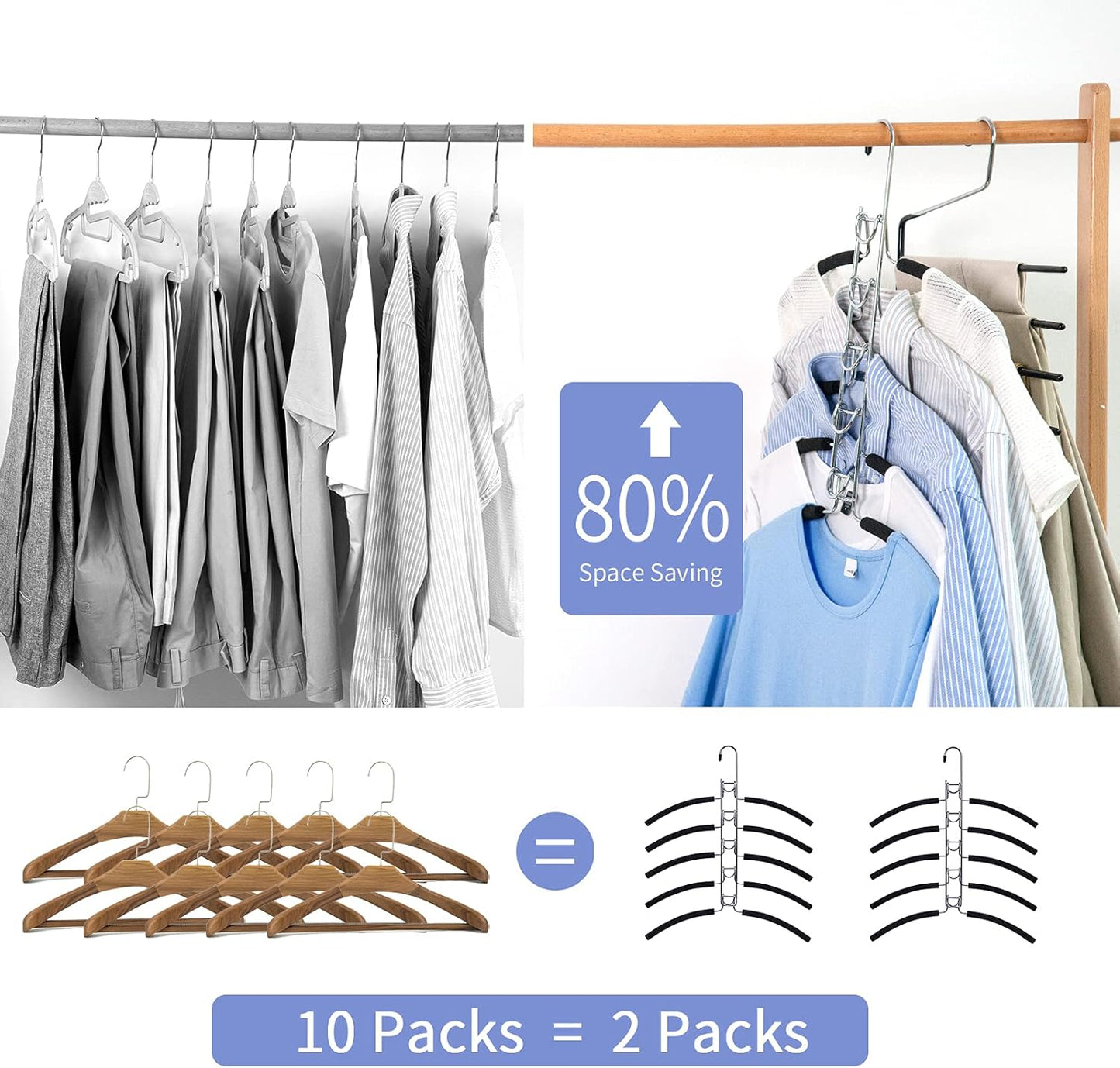 Nature Smile No Shoulder Bump Multiple Sweater Coat Clothes Hangers,Multi Layers Space Saving T Shirt Blouse Rack,(2 Pack Black Color)