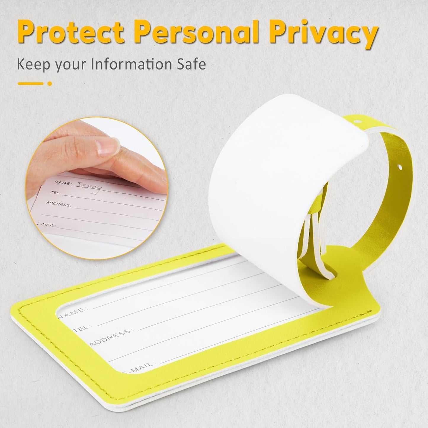 Travelambo Luggage Tags for Suitcases Faux Leather Privacy Protection 2 Pack Bag Tags Travel Accessories Essential, Light Yellow