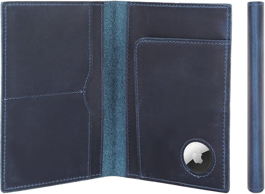 STAR VISTA Albatross Leather Travel Passport Holder, Minimalist Design, Full Grain Leather Case for Women and Men - Slim Passport Wallet, Bifold, RFID Blocking, with AirTag Holder, Navy Blue