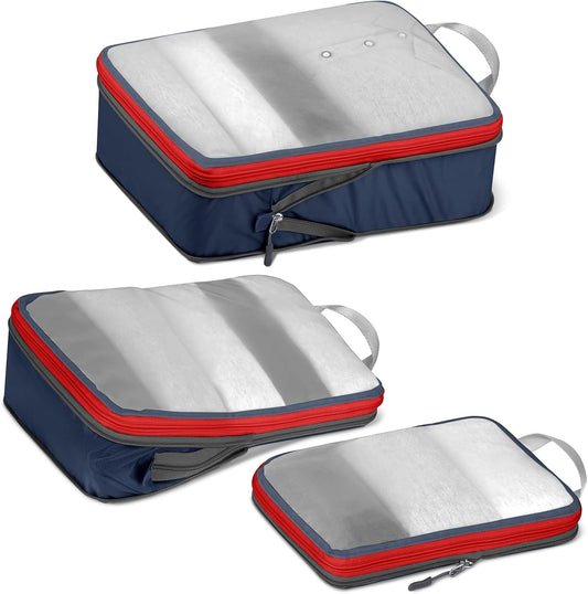 Cipway Mesh Compression Packing Cubes, Ultralight See Through Luggage Organizer Bags, Travel Essentials for Carry on Suitcase（3 Pcs,Blue）