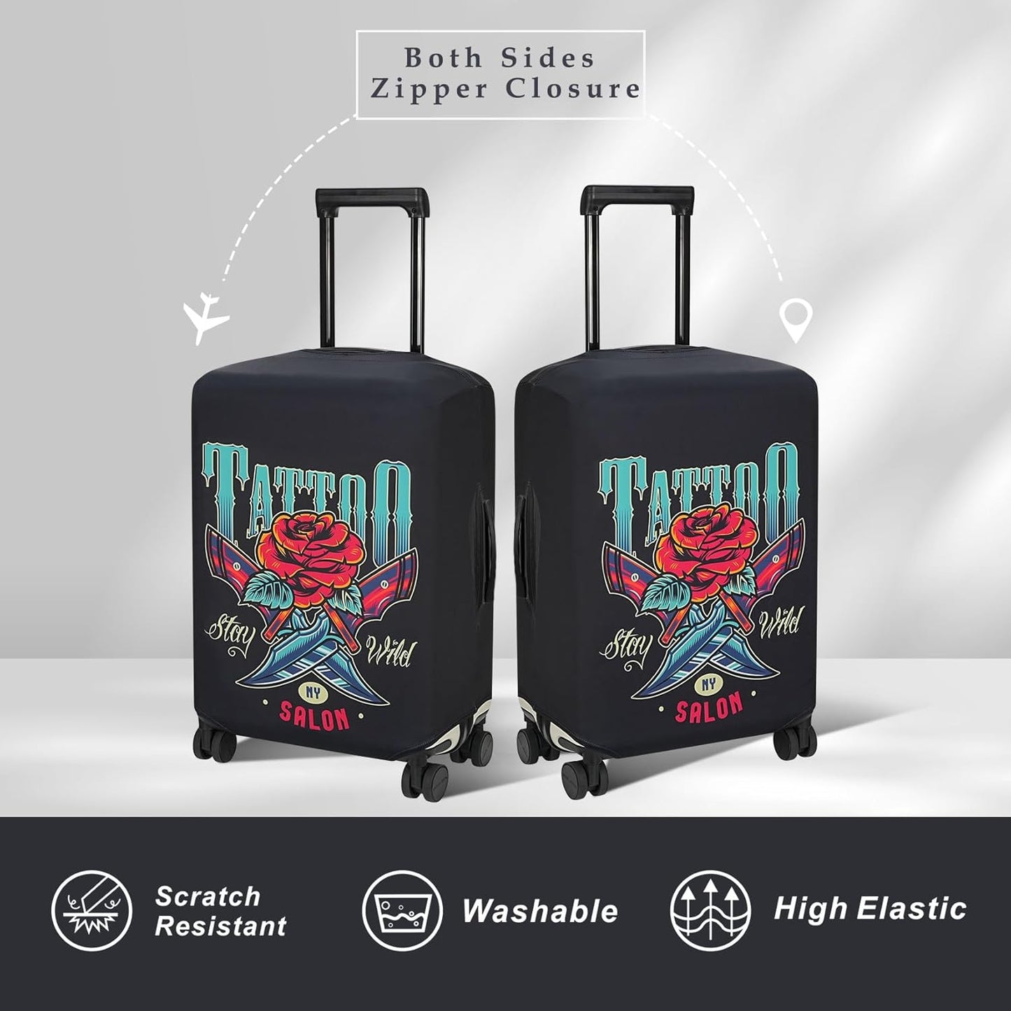 Explore Land Travel Luggage Cover Suitcase Protector Fits 31-32 Inch Case (Blade Rose, XL)