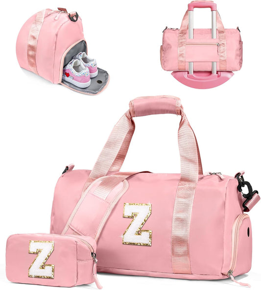 Birthday Gift for Granddaughter-Girl Gym Bag with Shoe Compartment, Kid Personalized Weekender Overnight Bags, Initial Travel Tote with Makeup Pouch, Christmas Gifts for Girls (Letter Z)