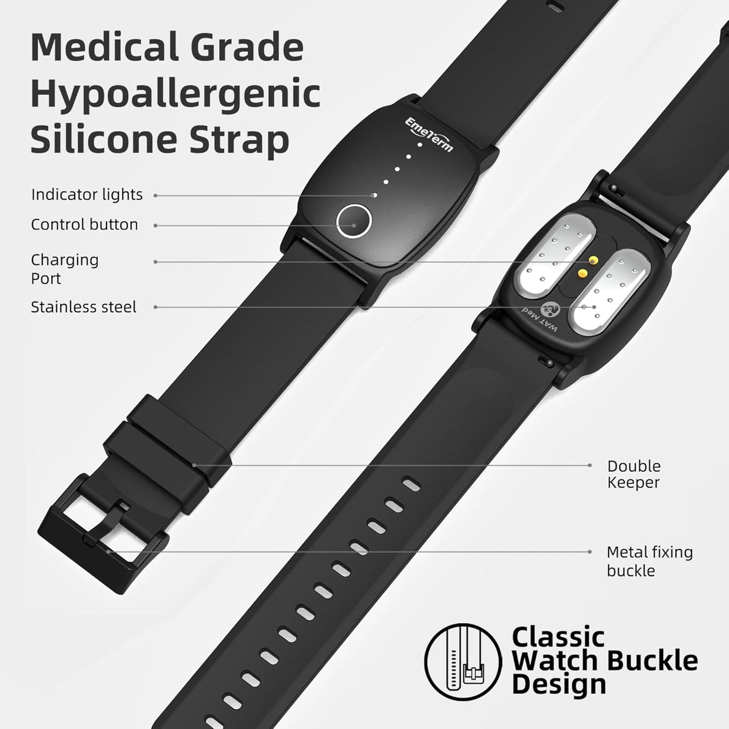 EmeTerm Explore FDA-Cleared Galaxy Black and Navy Blue Anti-Nausea Wristband IP67 Waterproof Morning Motion Travel Sickness Vomit Relief Rechargeable No Gel Drug Free Without Side Effects (2 Pack)