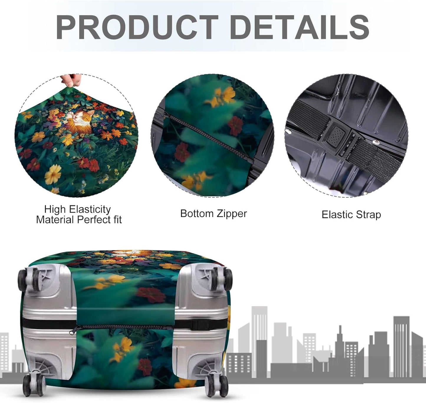 ANNA QUEEN Dreamy Cat Luggage Cover, Cat Sleeping in a Flower Field Design, Stretchable, Washable Travel Protector for 32-34 Inch Luggage