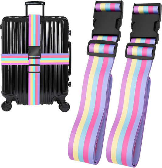 Rainbow Luggage Straps for Suitcases, Adjustable Luggage Travel Belts to Keep Luggage Security While Travel, Strong Polyester Fabric, Easy-to-Recognize Stylish Design Travel Accessories, 2 Pack