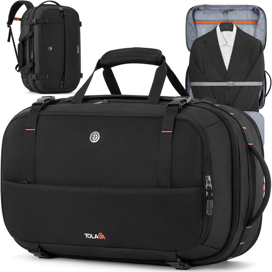 Tolaccea Travel Backpack with Garment Bag, Suit Carry On Backpack, TSA Flight Approved for Travel & Business Trips with Dual Laptop Storage for 17.3" and 12.9" & Extra Toiletry Bag, 45-55L Expandable