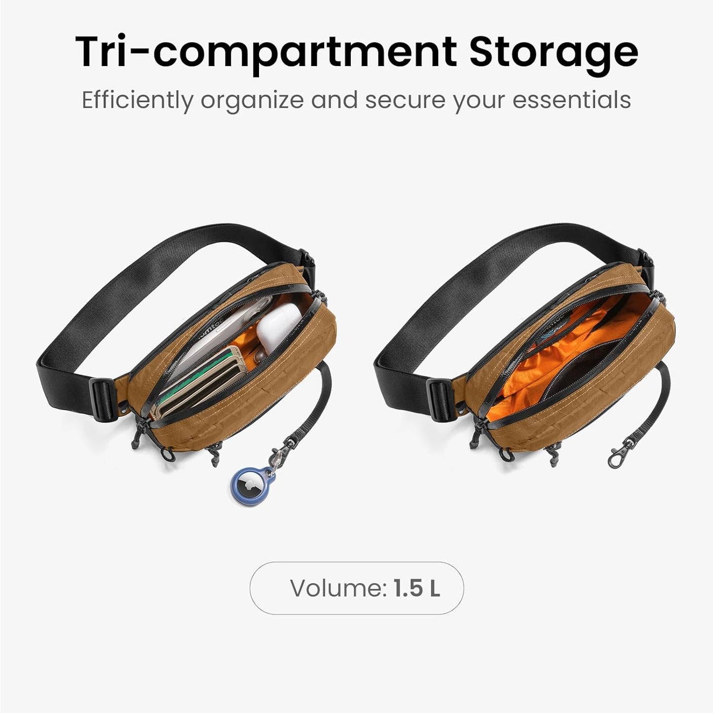 tomtoc 1.5L X-Pac Sling Bag with RFID Blocking, Crossbody Bag Minimalist Chest Shoulder Pack for Men/Women, Water-resistant Lightweight Casual Funny Pack for Travel, Daily Commute