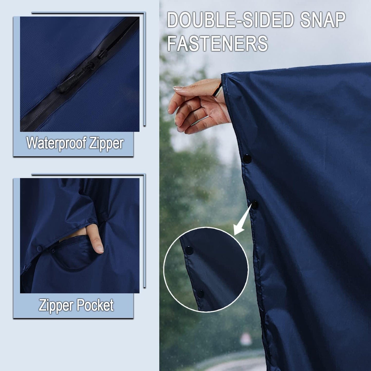 Rain Poncho Jacket Coat Hooded Zipper Style for Women/Men/Adult with Pocket