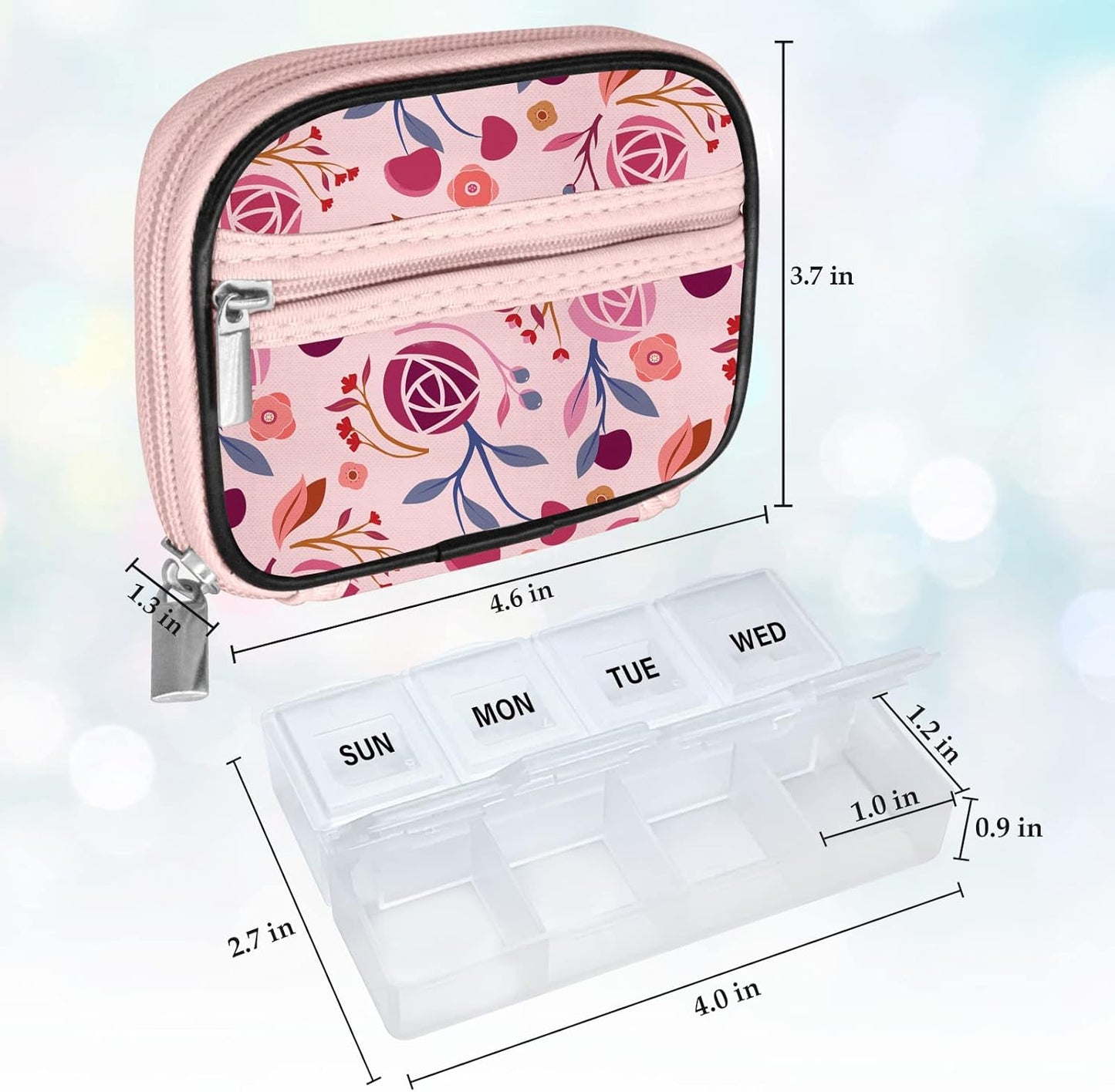 Serfeymi Weekly Travel Pill Organizer Pill Case for Purse with Removable 7 Day Pill Box, Fashionable Travel Medicine Organizer Pill Container for Medicine, Vitamin, Supplement - Pink 01