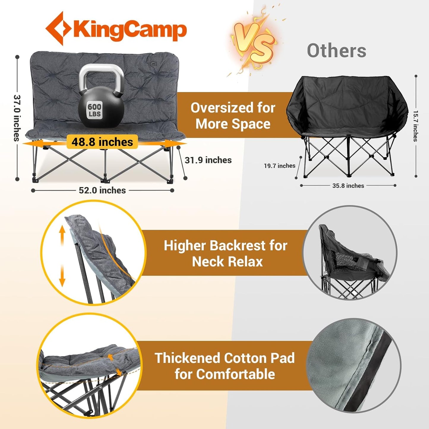 KingCamp Butterfly Chair Oversized XL Saucer Chair for Adults Padded Folding Comfy Camping Chairs for Teens Kids 300lbs Heavy Duty with High Back for Bedroom Living Room Dorm Rooms Outdoor Patio Lawn