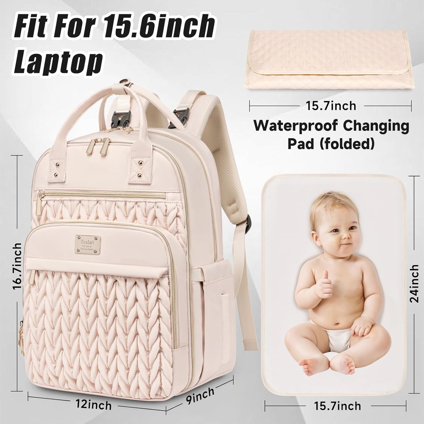 Diaper Bag Backpack,Stylish Baby Diaper Bag,Waterproof Travel Diaper Backpacks Baby Bags with Changing Pad,Stroller Straps,Insulated Pockets (Beige)