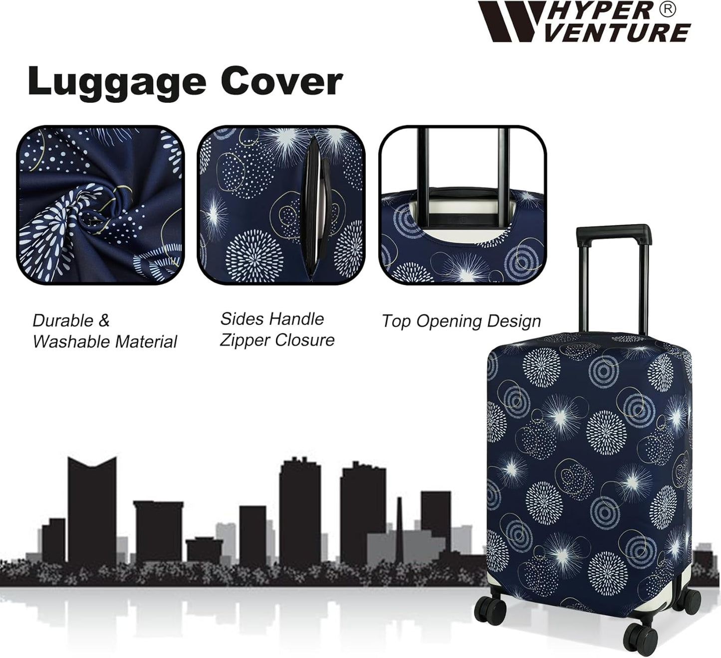 HYPER VENTURE Washable Luggage Cover - Fashion Suitcase Protector Fits 31-32 Inch Luggage (Sparkler, XL)