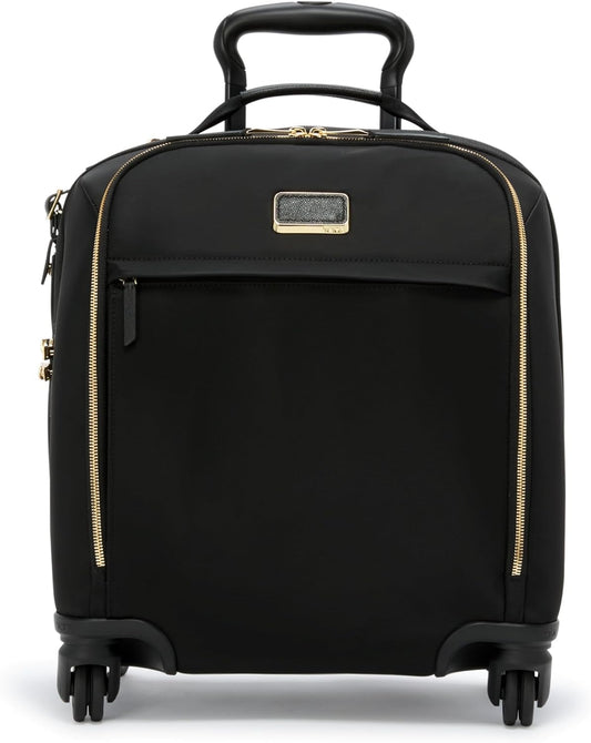 TUMI - Voyageur Leger 4 Wheeled Luggage - Women's Lightweight and Spacious, Sleek Silhouette, Durable Premium Suitcase - 16" Compact Carry-On, Black with Gold Hardware