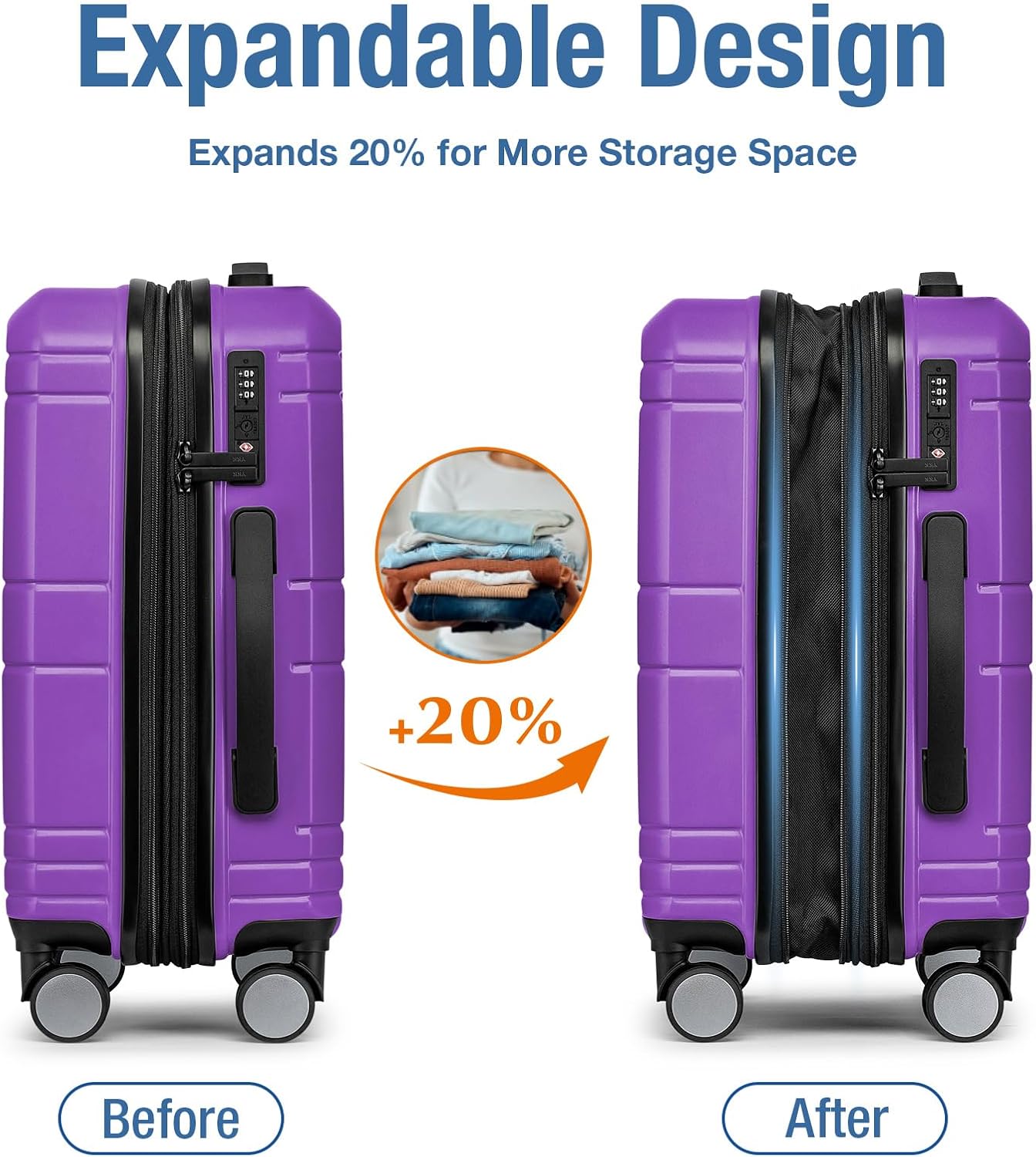 KYME Carry On Luggage 22x14x9 Airline Approved with TSA Lock Hard Shell Carry On Suitcase Lightweight Suitcases with Wheels Small Luggage for Men Women,Carry-On 20 Inch,Purple