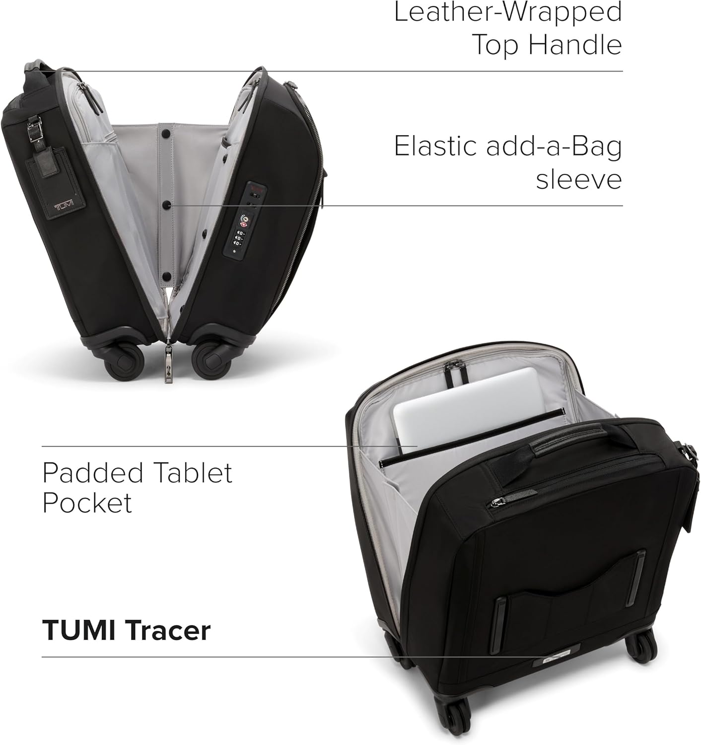 TUMI - Voyageur Leger 4 Wheeled Luggage - Women's Lightweight and Spacious, Sleek Silhouette, Durable Premium Suitcase - 16" Compact Carry-On, Black with Gunmetal Hardware
