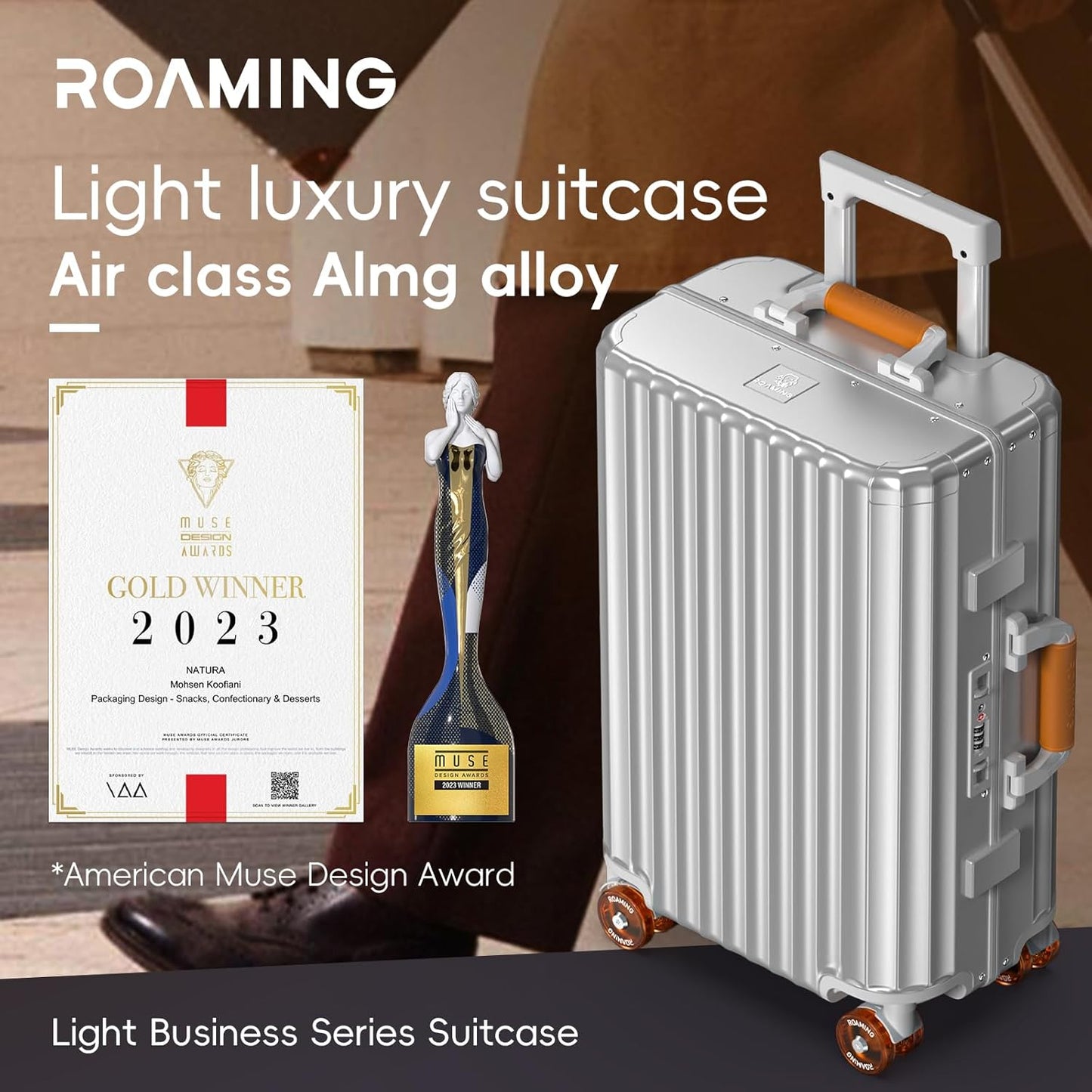 ROAMING 20 Inch Carry-On Luggage Durable All Aluminum Hardshell Suitcase - Zipperless Luggages Airline Approved with 360° Spinner Wheels, TSA Lock USB Port, Smart Organizational Pockets
