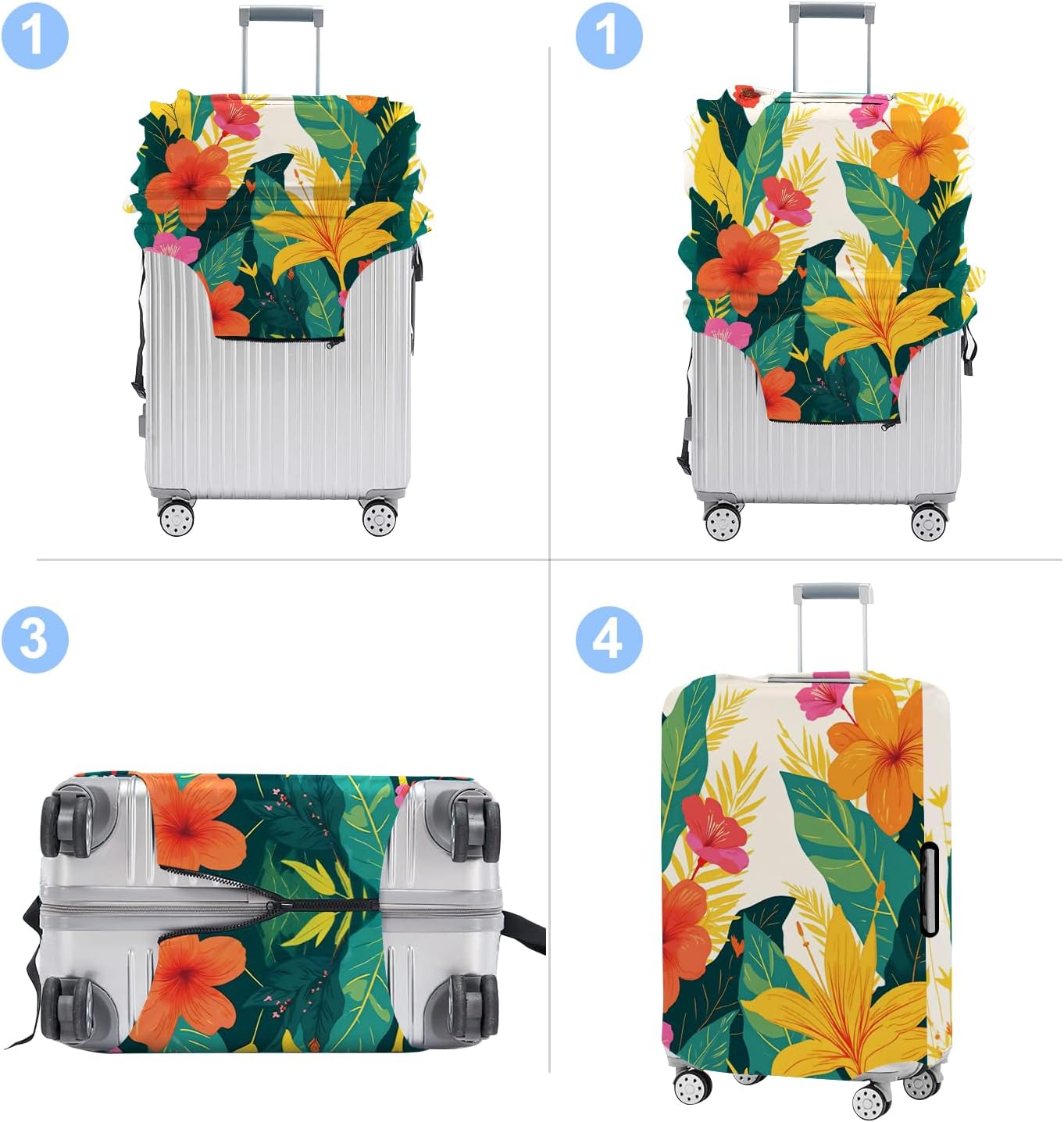 Luggage Cover Washable Suitcase Protector Anti-Scratch,Stretchable Fit for 20-34Inch Luggage Durable Travel Bag Cover with Zipper Closure (Flower, L(fits 28-30Inch suitcase))