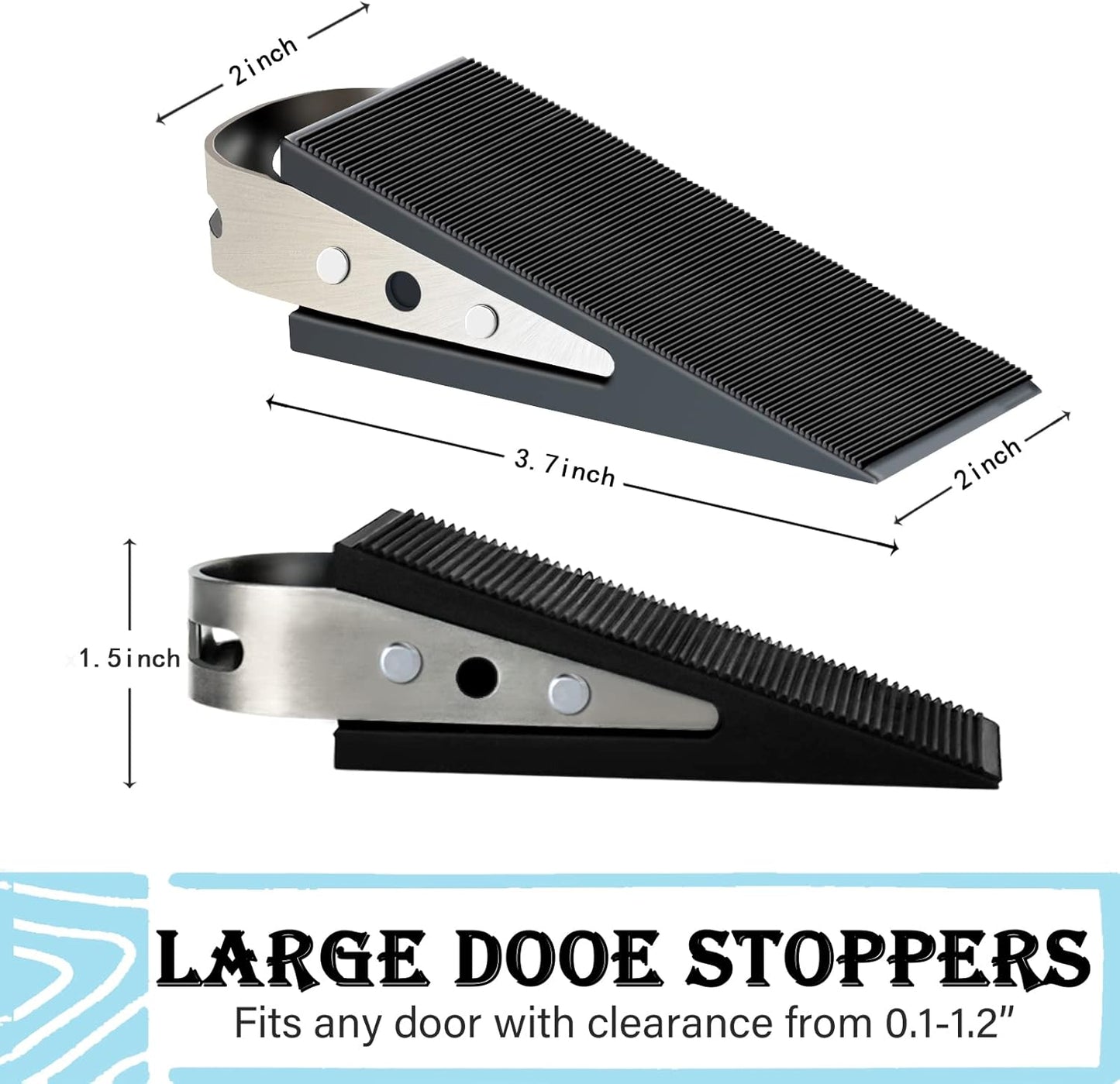 Shackcom Rubber Door Stopper Wedge, 4 Pack Black Heavy Duty Door Stop Suitable for All Floor Types, with Stainless Steel Hangers for Easy Storage, Prevents Unwanted Slams and Bumps