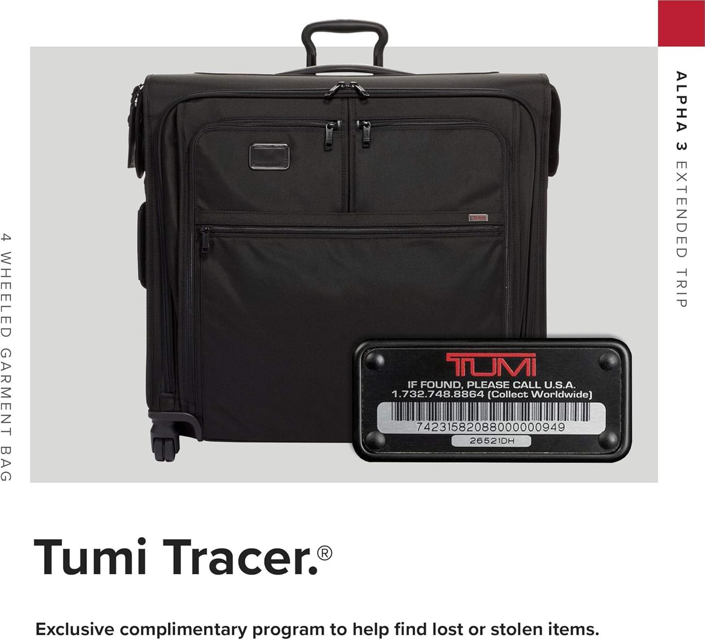 TUMI - Alpha Extended Trip 4 Wheeled Garment Bag - 4-Wheeled Clothing Bag for Hanging Suits, Dresses & Coats - With TSA Lock - Black
