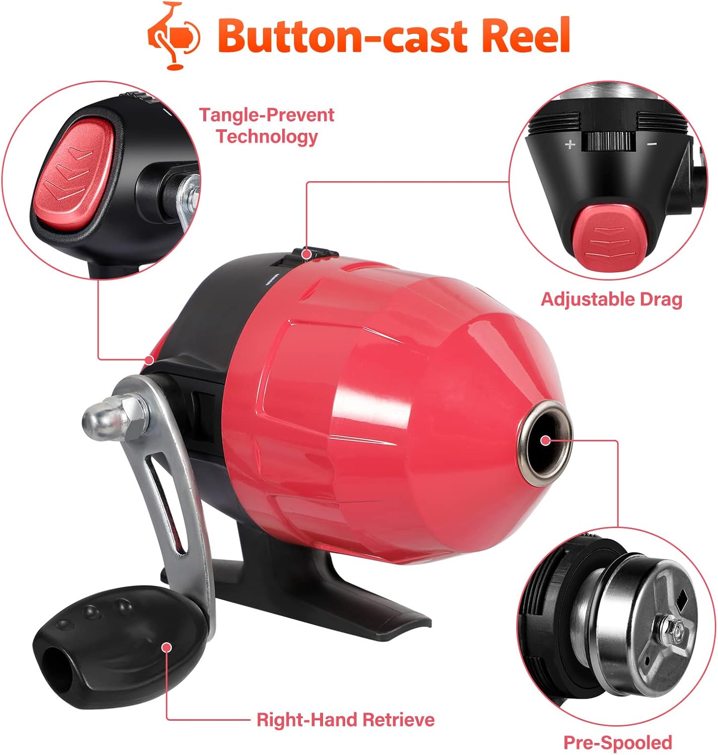 PLUSINNO Kids Fishing Pole with Spincast Reel Telescopic Fishing Rod Combo Full Kits for Boys, Girls, and Adults