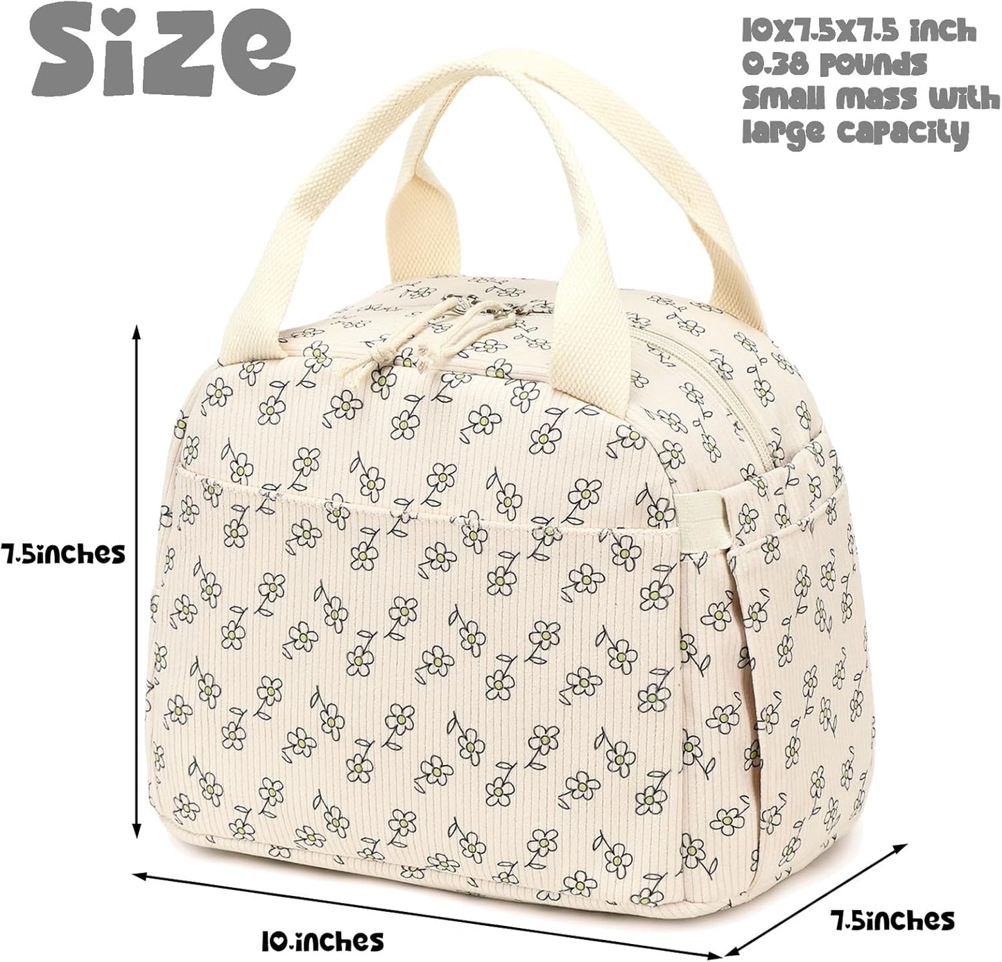 Bluboon Lunch Bag for Women Men Cute Corduroy Lunch Tote Bags Reusable Insulated Lunch Box Large Capacity Reusable Insulated Cooler for Work Picnic or Travel