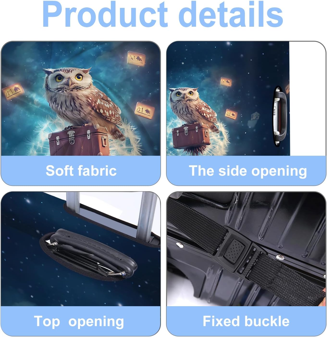 Owl Luggage Cover Washable Suitcase Protector Anti-Scratch,Stretchable Fit for 20-34Inch Luggage Durable Travel Bag Cover with Zipper Closure L(28-30inch suitcase)